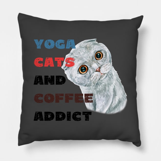 Yoga cats and coffee addict funny quote for yogi Pillow by Red Yoga