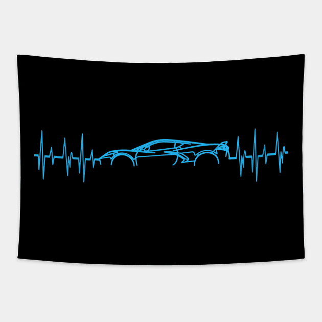 C8 Corvette Heartbeat Rapid Blue Supercar EKG Sports Car Heart Beat Line Racecar Pulse Tapestry by Tees 4 Thee