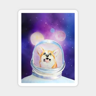 Space Dog Corgi Adventure Mixed Media Illustration Magnet