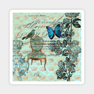 dark academia cottage chic scripts butterfly mint bird botanical Magnet