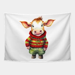 Knitted Christmas Cow Tapestry