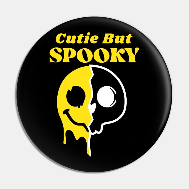 Cutie But Spooky Halloween Skull and Melting Smiley Design Pin by Artist usha