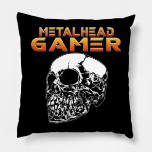 Metalhead Gamer Quarter Skull Orange Pillow