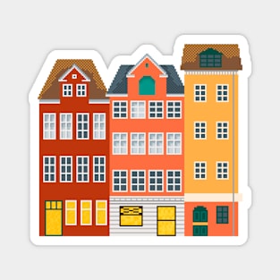 Pixel art town homes/buildings Magnet