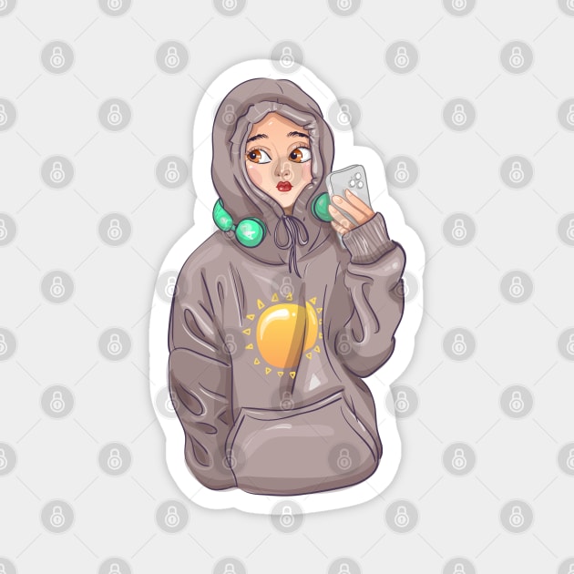 hoodie phone girl Magnet by Asome