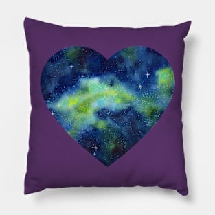 Blue and Green Night Sky Watercolor Pillow