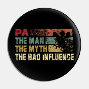 Mens Pa the Man the Myth the Bad Influence Vintage Cat Father's Day Gift Dad Pin