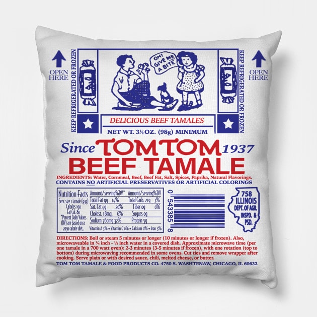 Tom Tom Beef Tamales Pillow by sinewave_labs