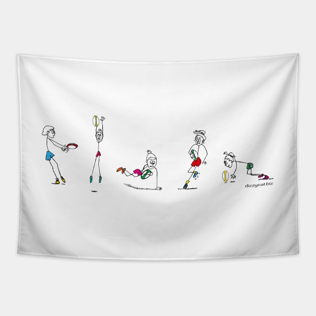 Rugby stick figures Tapestry by dizzycat-biz