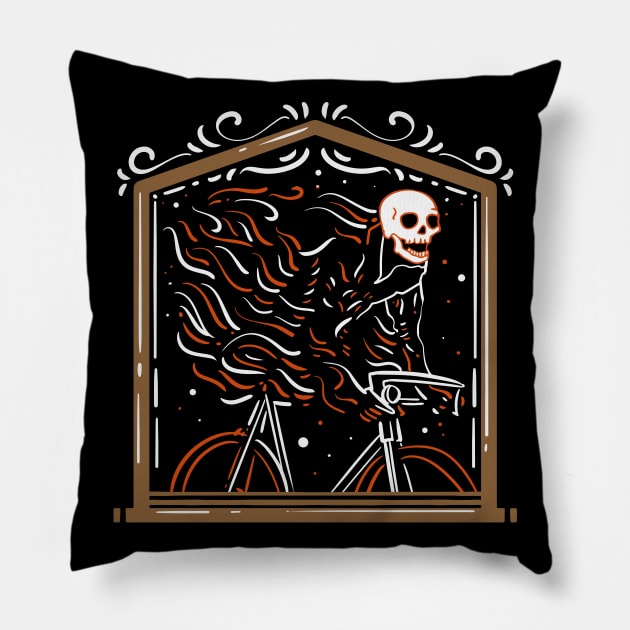 Cyclist Skeleton on fire - Funny Biking Gift Pillow by Shirtbubble