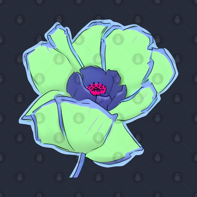 Retro Digital Colored Poppy Flower Illustration (MD23Mrl002b) by Maikell Designs