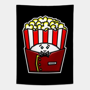 Cute Box of Buttered Popcorn in a Movie Theater Usher's Uniform - Popcorn Tapestry