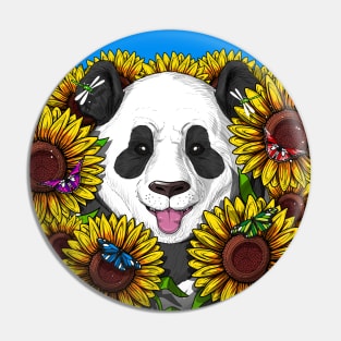 Panda Bear Sunflowers Pin