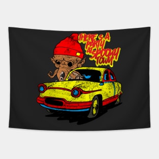 this holiday we gonna go to spooky town, road trip baby Tapestry