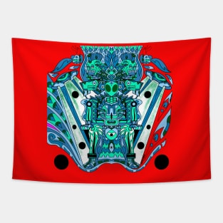 alien warfare in mayan spaceship ecopop pattern mandala Tapestry