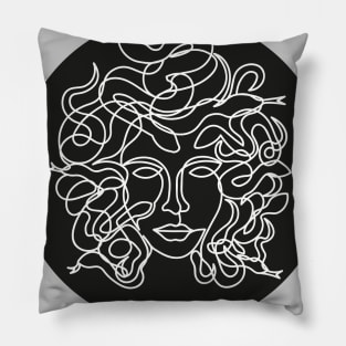 Medusa Single Line Style Black Circle Pillow