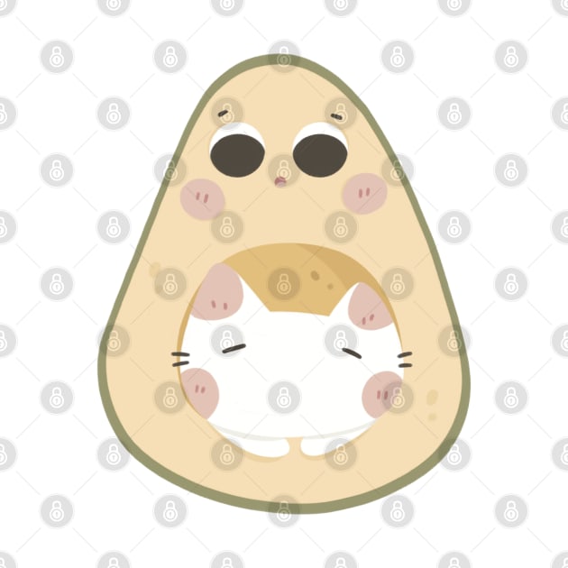 Cat and avocado by Akikodraws