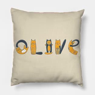 Olive | Girl Name | Cat Lover | Cat Illustration Pillow