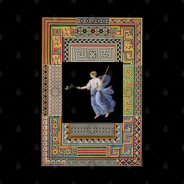 DANCING MAENAD HOLDING LIME BRANCH ,ANTIQUE ROMAN PAINTING WITH POMPEII MOSAICS PATCHWORK by BulganLumini