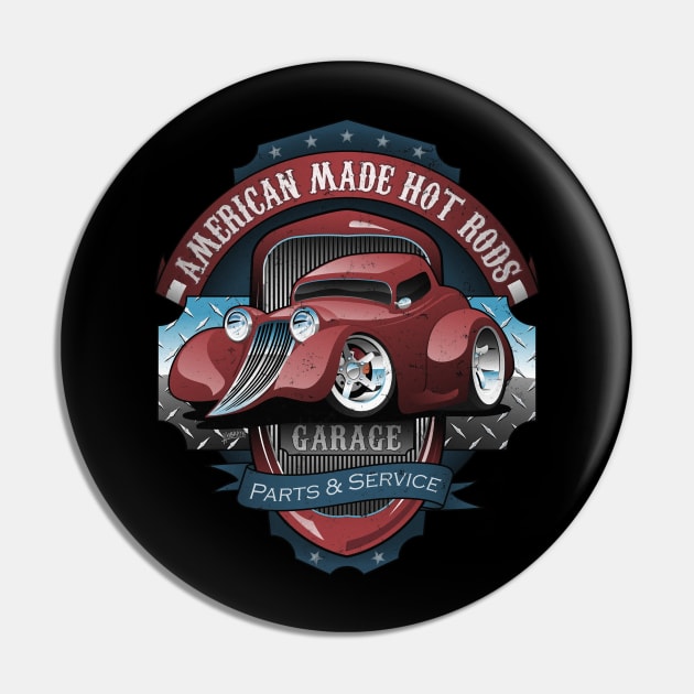 American Hot Rods Garage Vintage Car Sign Cartoon Pin by hobrath