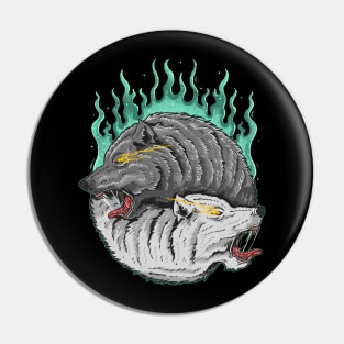 Twin Wolves Illustration Pin