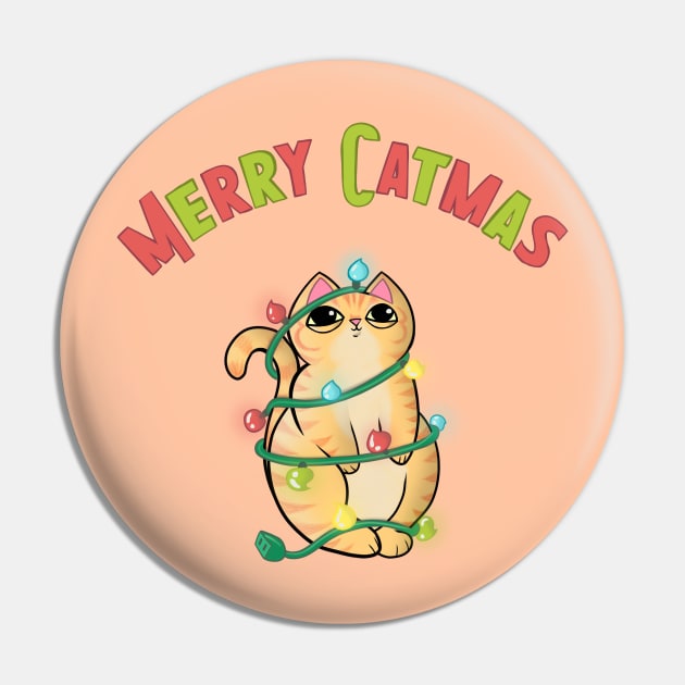 Merry Catmas Orange Tabby Cat wrapped in Christmas Lights Pin by xenotransplant