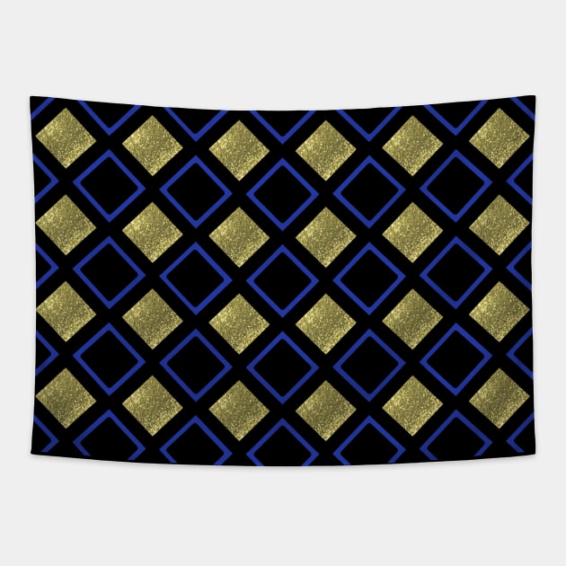 Diamonds black and gold with blue Tapestry by MettaArtUK