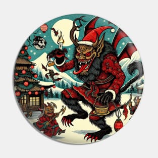 Japanese Woodcut Krampus Pin