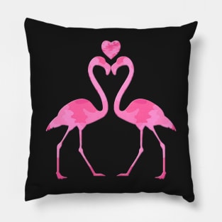 Pink Camouflage Flamingo With A Heart Pillow