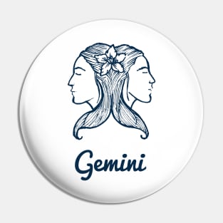 Gemini Zodiac Horoscope Two Women Faces with Flower Sign and Name Pin