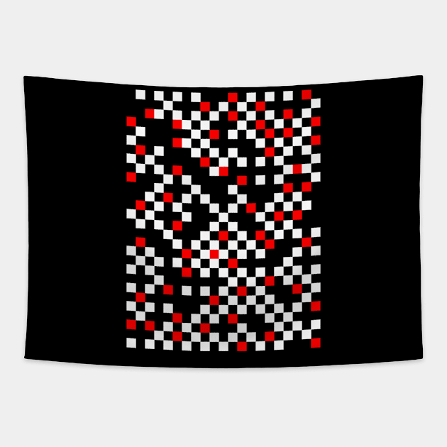 Black White and Red Checkerboard Pattern Tapestry by Rahmagamse23