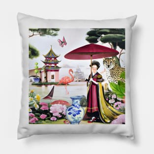 Dangers in paradise chinoiserie Pillow