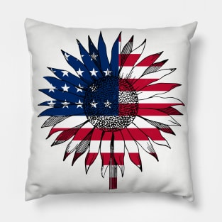 Happy Independence Day Stars&Stripes Sunflower American Flag T SHirt Pillow