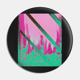 Cityscape through Window with Weathered Pink Sky Pin