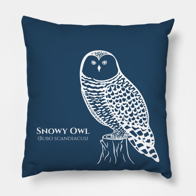 Snowy Owl with common and Latin Names - owl design for bird lovers Pillow by Green Paladin