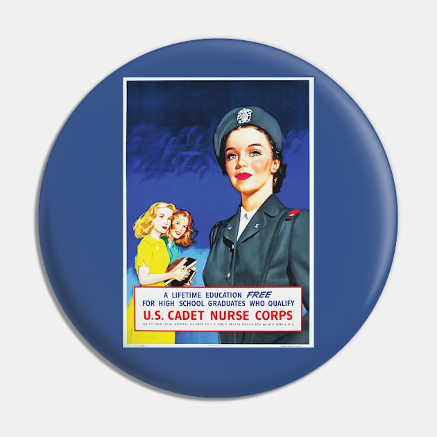 Restored World War II Women's US Cadet Nursing Corps Recruitment Poster Pin by vintageposterco