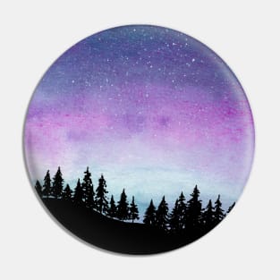 Purple and Blue Galaxy Sky - Watercolour Landscape with Tree Silhouette Pin