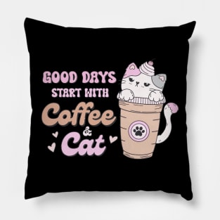 Good Days Start with Coffee & Cat Pillow