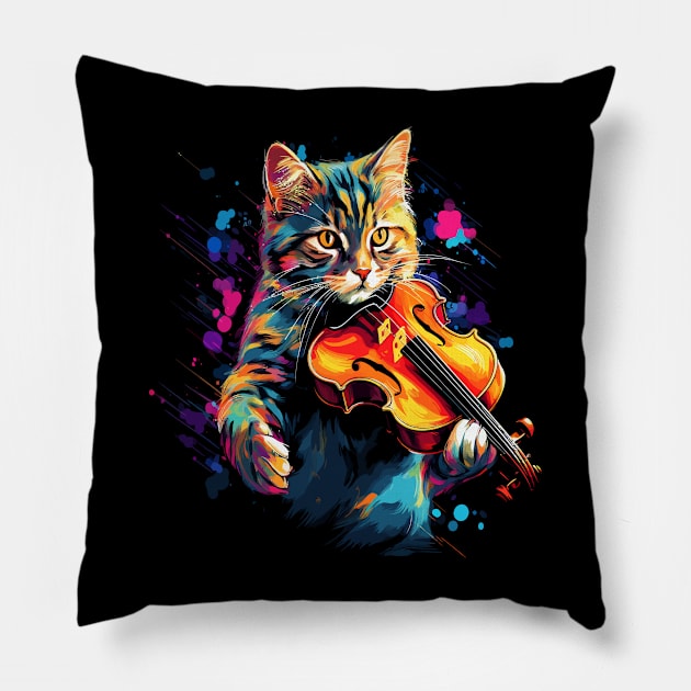 American Shorthair Playing Violin Pillow by JH Mart