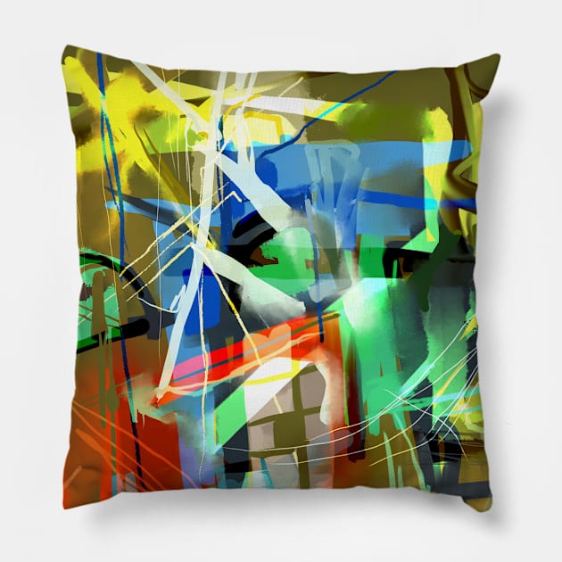 Abstract Green and Red Pillow by sukhpalgrewal