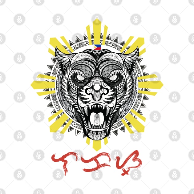 Tribal line Art Tiger / Philippine Flag Sun / Baybayin word Lakas (Strength) by Pirma Pinas