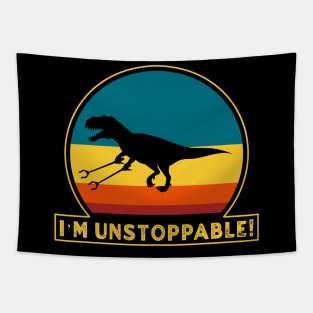 I’m Unstoppable T Rex With Long Arms Trash Pickers Retro Tapestry