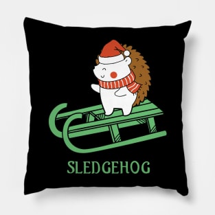 Sledgehog Funny Hedgehog Riding a Sleigh Christmas Gift Pillow