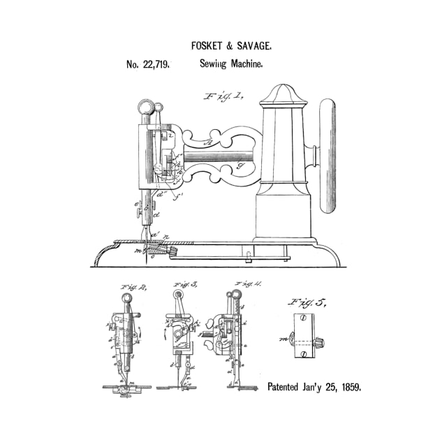 Vintage Sewing Machine Patent Art c1859 by SheckMastaFlex