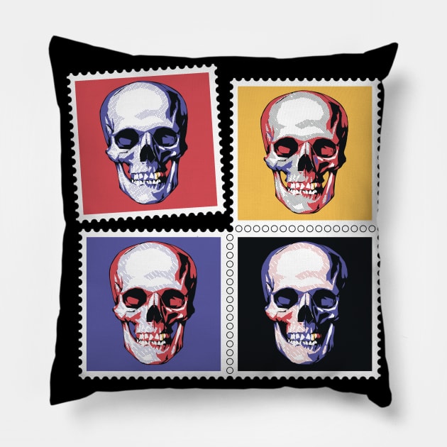 Skull Stamps - Cool Colorful Skulls Pillow by CoolFactorMerch