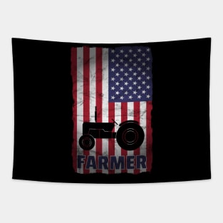 Farmer US Flag Tractor Proud Farming Gift Day Tapestry