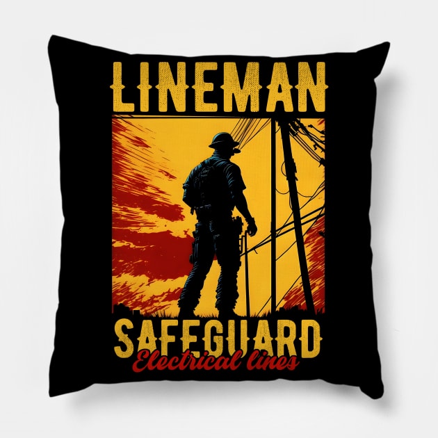 Lineman safeguard electrical lines. Pillow by T-shirt US