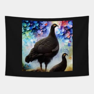 Black Grouse Family Watercolor Tapestry