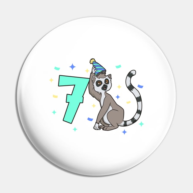 I am 7 with lemur - kids birthday 7 years old Pin by Modern Medieval Design