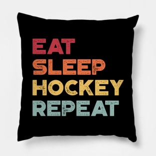 Eat Sleep Hockey Repeat Funny Vintage Retro (Sunset) Pillow